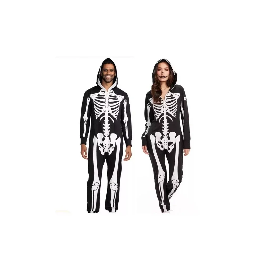 TIPSY ELVES ONE‎ PIECE ZIP UP MASK SKELETON JUMPSUIT Unisex Size XL HALLOWEEN - Picture 9 of 14